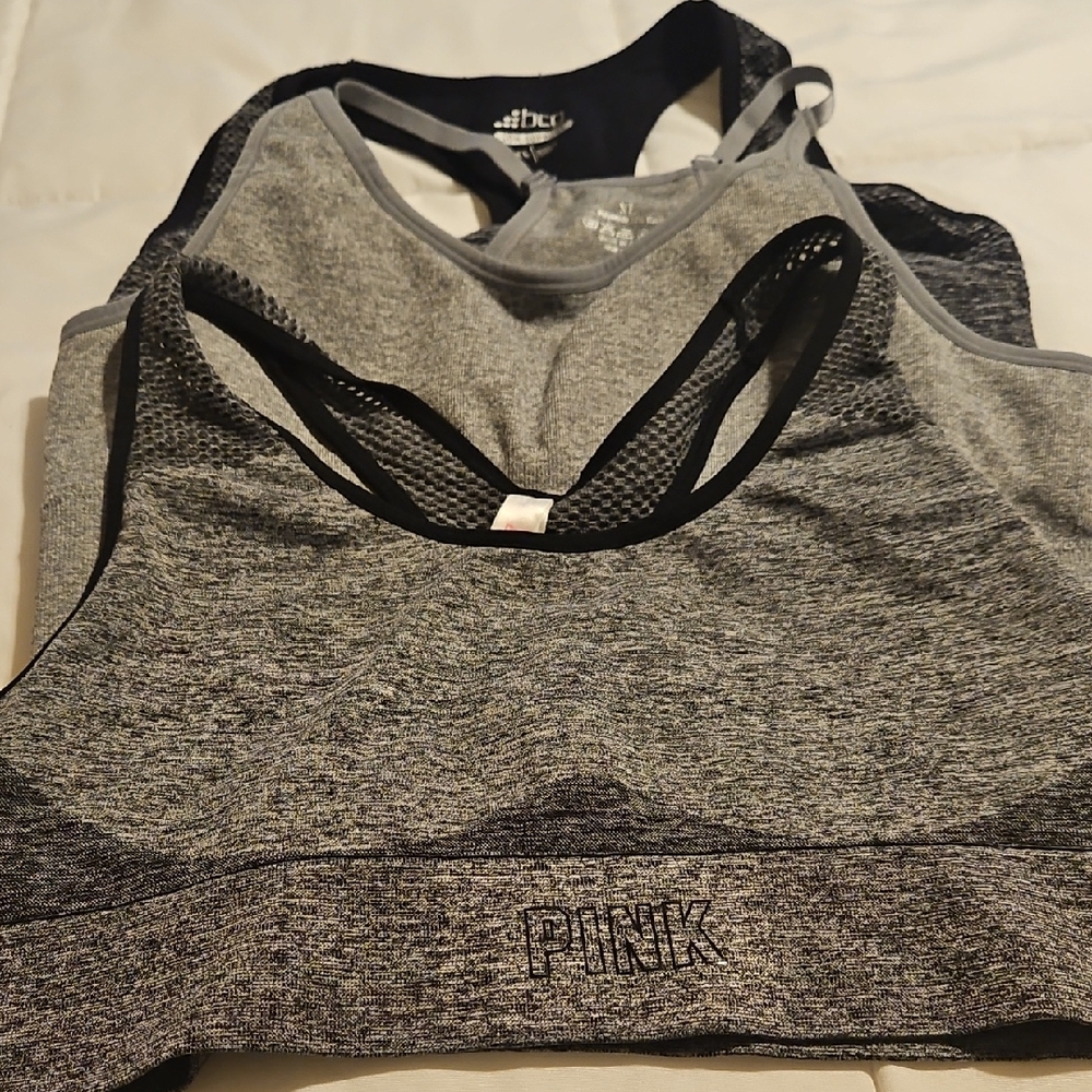 PINK Grey Sports Bra with Mesh Straps
